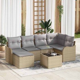 Conjunto de sofá de jardín con cojín 7 pcs Beige Poliratán en Sofás de exterior | Comprar online en Foru.es