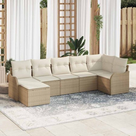 Conjunto de sofá de jardín 7 pcs Beige ratán sintético en Sofás de exterior | Comprar online en Foru.es