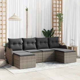 Conjunto de sofá de jardín con cojín 6 pcs Gris Poliratán en Sofás de exterior | Comprar online en Foru.es