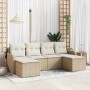 Conjunto de sofá de jardín con cojín 6 pcs Beige Poliratán en Sofás de exterior | Comprar online en Foru.es