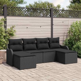Conjunto de sofá de jardín con cojín 6 pcs Negro Poliratán en Sofás de exterior | Comprar online en Foru.es