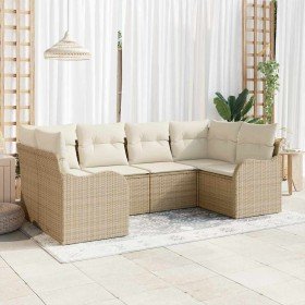 Conjunto de sofá de jardín con cojín 6 pcs Beige Poliratán en Sofás de exterior | Comprar online en Foru.es