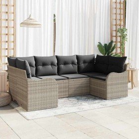 Conjunto de sofá de jardín con cojín 6 pcs Gris claro Poliratán en Sofás de exterior | Comprar online en Foru.es