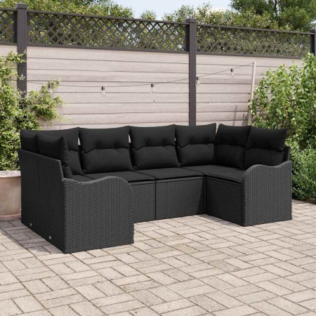 Conjunto de sofá de jardín con cojín 6 pcs Negro Poliratán en Sofás de exterior | Comprar online en Foru.es