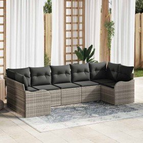 Conjunto de sofá de jardín con cojín 7 pcs Gris claro Poliratán en Sofás de exterior | Comprar online en Foru.es
