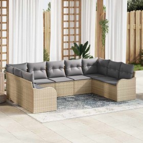 Conjunto de sofá de jardín con cojín 9 pcs Beige Poliratán en Sofás de exterior | Comprar online en Foru.es
