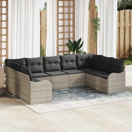 Conjunto de sofá de jardín con cojín 9 pcs Gris claro Poliratán en Sofás de exterior | Comprar online en Foru.es