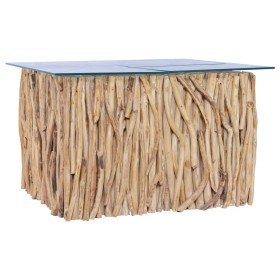 Mesa de centro con superficie de vidrio teca maciza 66x66x40 cm en Mesas de centro | Comprar online en Foru.es