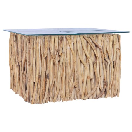 Mesa de centro con superficie de vidrio teca maciza 66x66x40 cm en Mesas de centro | Comprar online en Foru.es