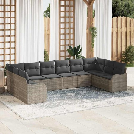 Conjunto de sofá de jardín 10 pcs Gris claro ratán sintético en Sofás de exterior | Comprar online en Foru.es