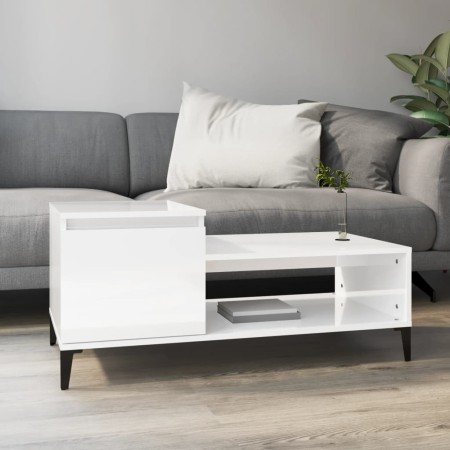 Mesa de centro madera contrachapada blanco brillo 100x50x45 cm de vidaXL, Mesas de centro - Ref: Foro24-821134, Precio: 49,21...