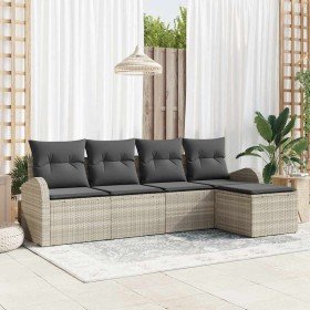 Conjunto de sofá de jardín 5 pcs Gris claro ratán sintético en Sofás de exterior | Comprar online en Foru.es