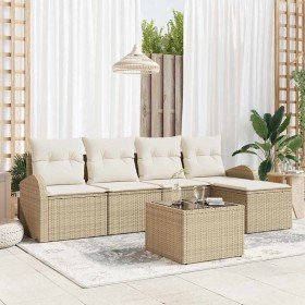 Conjunto de sofá de jardín con cojín 6 pcs Beige Poliratán en Sofás de exterior | Comprar online en Foru.es