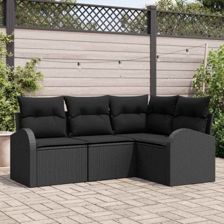 Conjunto de sofá de jardín 4 pcs Negro ratán sintético en Sofás de exterior | Comprar online en Foru.es