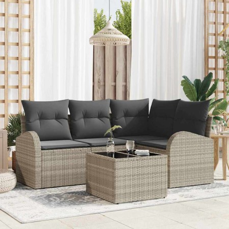 Conjunto de sofá de jardín 5 pcs Gris claro ratán sintético en Sofás de exterior | Comprar online en Foru.es