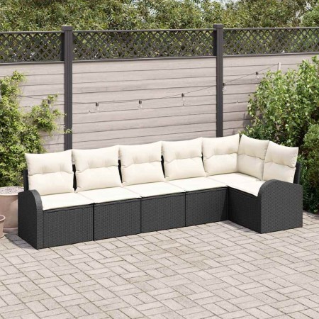 Conjunto de sofá de jardín con cojín 6 pcs Negro Poliratán en Sofás de exterior | Comprar online en Foru.es