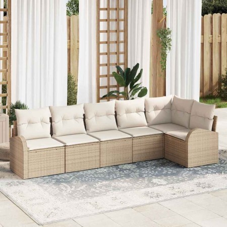 Conjunto de sofá de jardín con cojín 6 pcs Beige Poliratán en Sofás de exterior | Comprar online en Foru.es