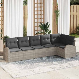 Conjunto de sofá de jardín con cojín 6 pcs Gris claro Poliratán en Sofás de exterior | Comprar online en Foru.es