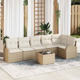 Conjunto de sofá de jardín 7 pcs Beige ratán sintético en Sofás de exterior | Comprar online en Foru.es