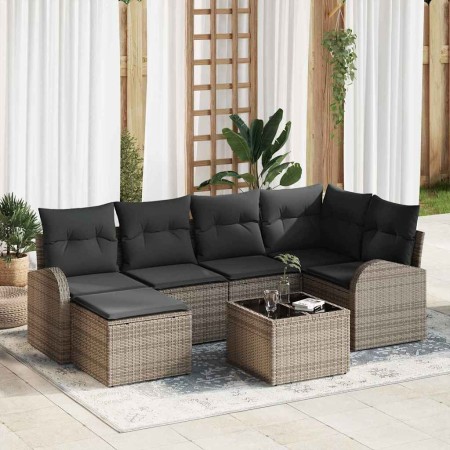 Conjunto de sofás de jardín 7 pcs Gris ratán sintético en Sofás de exterior | Comprar online en Foru.es
