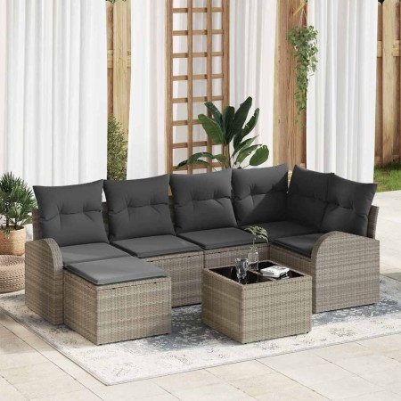 Conjunto de sofás de jardín 7 pcs Gris Claro ratán sintético en Sofás de exterior | Comprar online en Foru.es