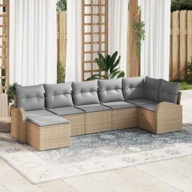 Conjunto de sofá de jardín con cojín 7 pcs Beige Poliratán en Sofás de exterior | Comprar online en Foru.es