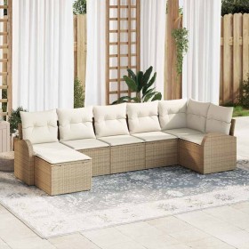 Conjunto de sofá de jardín con cojín 7 pcs Beige Poliratán en Sofás de exterior | Comprar online en Foru.es