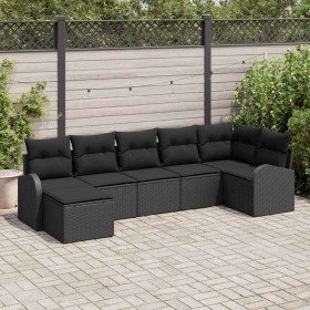 Conjunto de sofá de jardín con cojín 7 pcs Negro Poliratán en Sofás de exterior | Comprar online en Foru.es