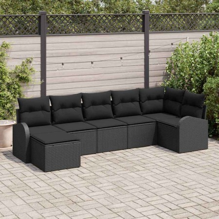 Conjunto de sofá de jardín con cojín 7 pcs Negro Poliratán en Sofás de exterior | Comprar online en Foru.es
