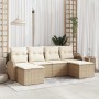 Conjunto de sofá de jardín 6 pcs Beige Rattan de Poliéster en Sofás de exterior | Comprar online en Foru.es