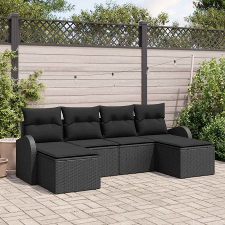 Conjunto de sofá de jardín 6 pcs Negro Rattan de Poliéster en Sofás de exterior | Comprar online en Foru.es