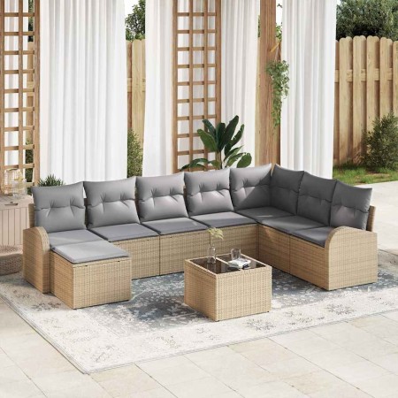 Conjunto de sofá de jardín con cojín 9 pcs Beige Poliratán en Sofás de exterior | Comprar online en Foru.es