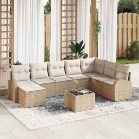 Conjunto de sofá de jardín con cojín 9 pcs Beige Poliratán en Sofás de exterior | Comprar online en Foru.es