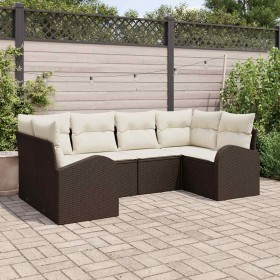 Conjunto de sofá de jardín 6 pcs Marrón Rattan de Poliéster en Sofás de exterior | Comprar online en Foru.es