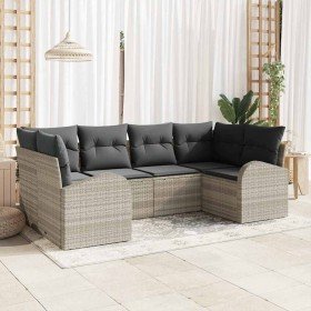 Conjunto de sofá de jardín 6 pcs Gris Claro Rattan de Poliéster en Sofás de exterior | Comprar online en Foru.es