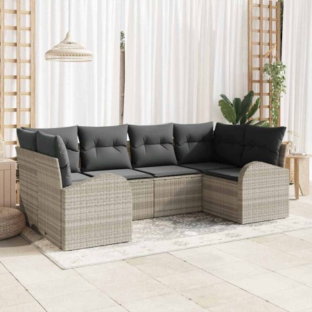Conjunto de sofá de jardín 6 pcs Gris Claro Rattan de Poliéster en Sofás de exterior | Comprar online en Foru.es
