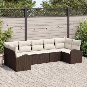Conjunto de sofá de jardín 7 pcs Marrón Rattan de Poliéster en Sofás de exterior | Comprar online en Foru.es