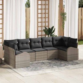 Conjunto de sofá de jardín 7 pcs Gris Rattan de Poliéster en Sofás de exterior | Comprar online en Foru.es