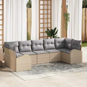 Conjunto de sofá de jardín 7 pcs Beige Rattan de Poliéster en Sofás de exterior | Comprar online en Foru.es