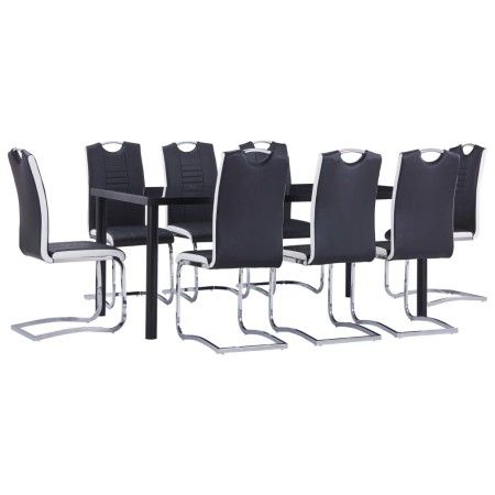 Juego de comedor 9 piezas cuero sintético negro de vidaXL, muebles para cocinas y comedores - Ref: Foro24-3053112, Precio: 92...