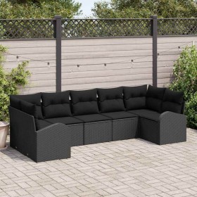 Conjunto de sofá de jardín 7 pcs Negro Rattan de Poliéster en Sofás de exterior | Comprar online en Foru.es