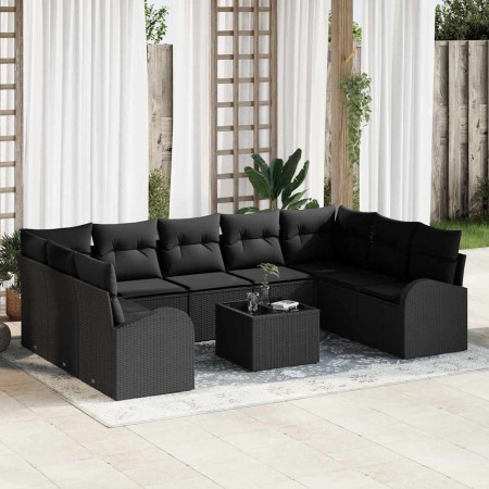 Conjunto de sofá de jardín 10 pcs Negro Poliratán en Sofás de exterior | Comprar online en Foru.es