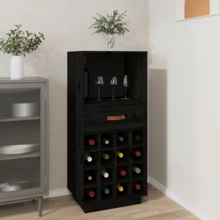 Botellero de madera maciza de pino negro 45x34x100 cm de vidaXL, Armarios para vino y licores - Ref: Foro24-821536, Precio: 1...