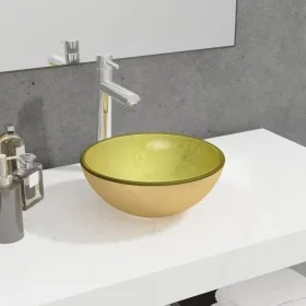 Lavabo de vidrio templado dorado 30x12 cm de vidaXL, Lavabos - Ref: Foro24-345259, Precio: 60,45 €, Descuento: %