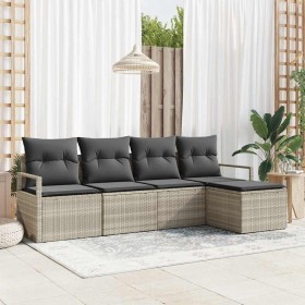 Conjunto de sofá de jardín 5 pcs Gris claro Poliratán en Sofás de exterior | Comprar online en Foru.es