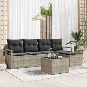 Conjunto de sofá de jardín 6 pcs Gris claro Poliratán en Sofás de exterior | Comprar online en Foru.es