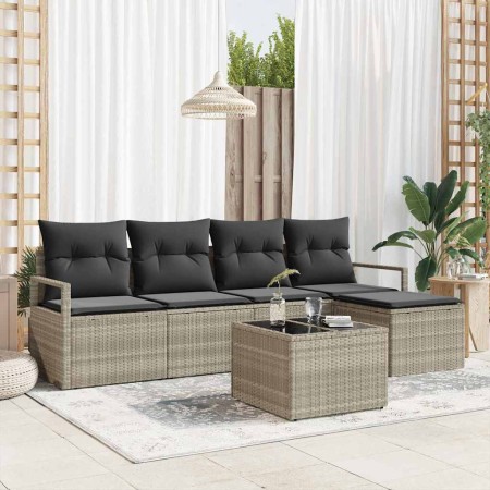 Conjunto de sofá de jardín 6 pcs Gris claro Poliratán en Sofás de exterior | Comprar online en Foru.es