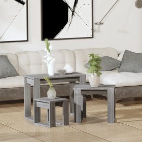Mesas apilables 3 pzas madera contrachapada color gris Sonoma de vidaXL, Mesas auxiliares - Ref: Foro24-815223, Precio: 57,73...