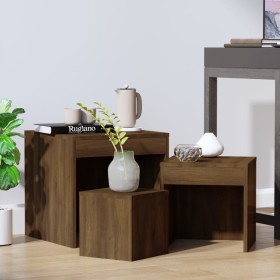 Mesas apilables 3 pzas madera contrachapada color roble marrón de vidaXL, Mesas auxiliares - Ref: Foro24-815227, Precio: 53,4...