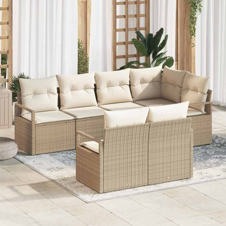 Conjunto de sofá de jardín 7 pcs Beige Poliratán en Sofás de exterior | Comprar online en Foru.es